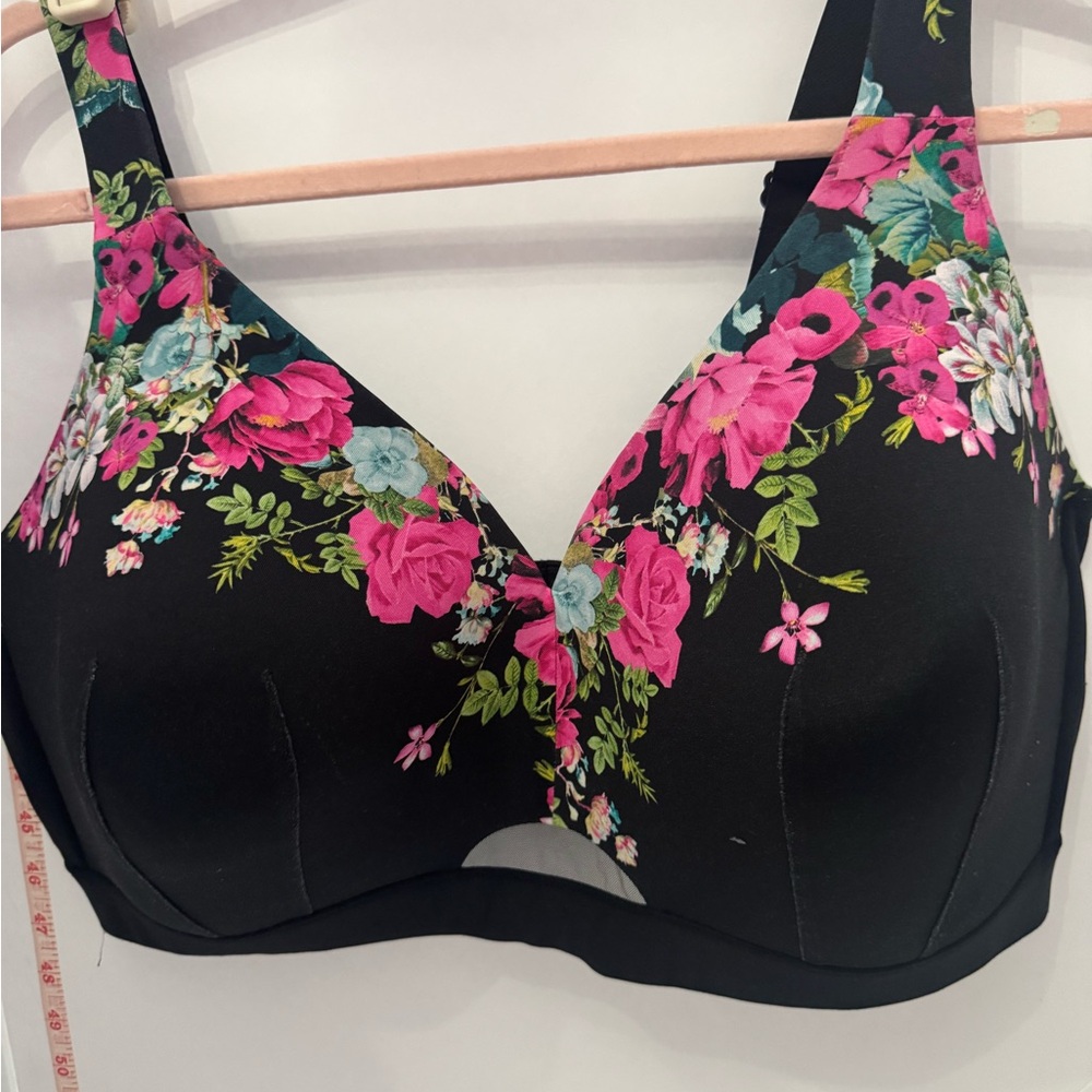 Cacique Black Bra with Pink Floral Design